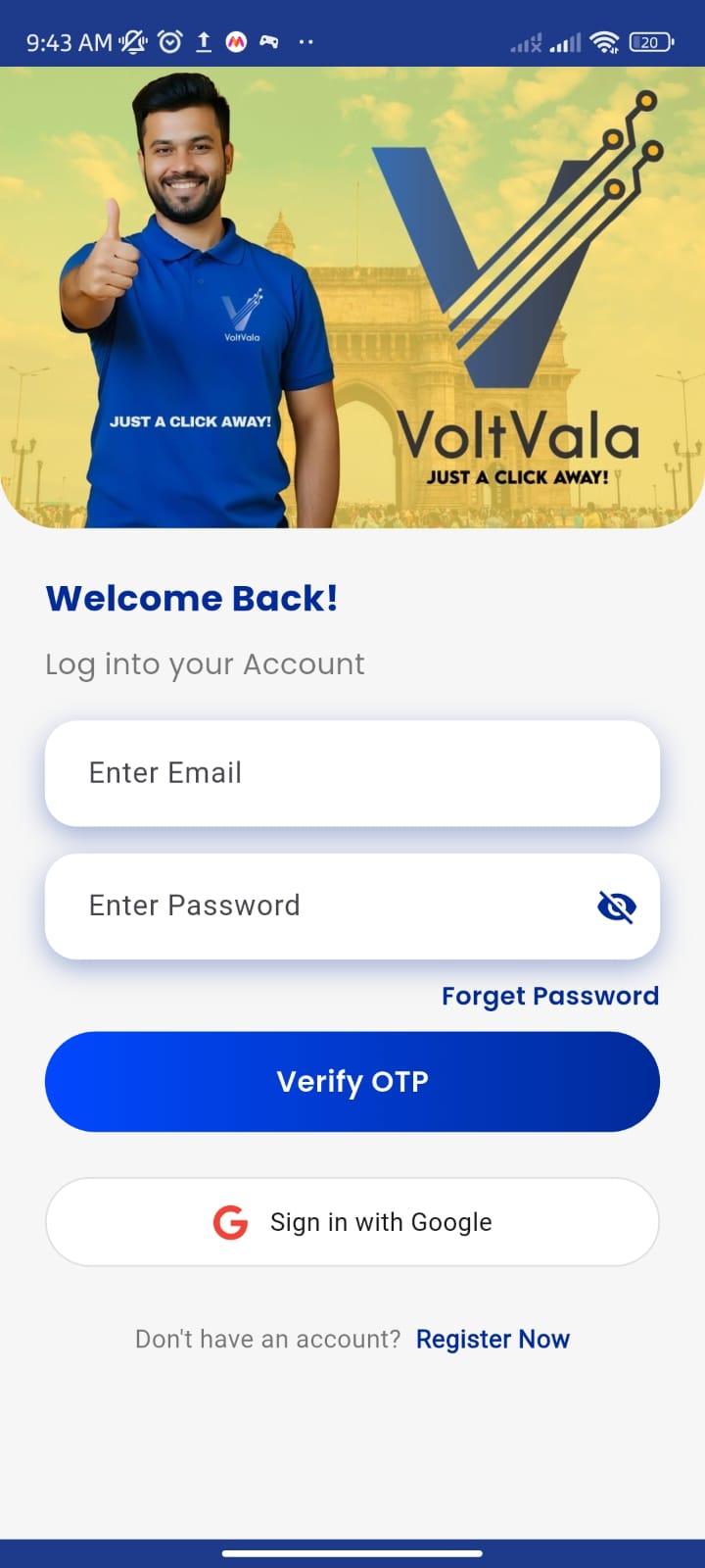 VoltVala login screen